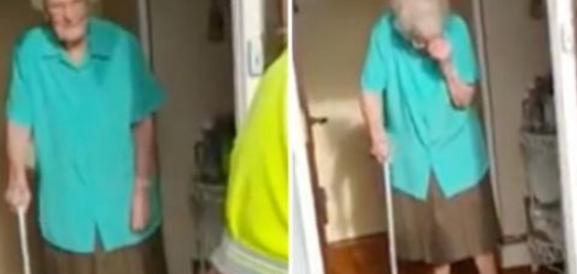 La femme centenaire se met à pleurer quand les éboueurs lui font une surprise d’anniversaire